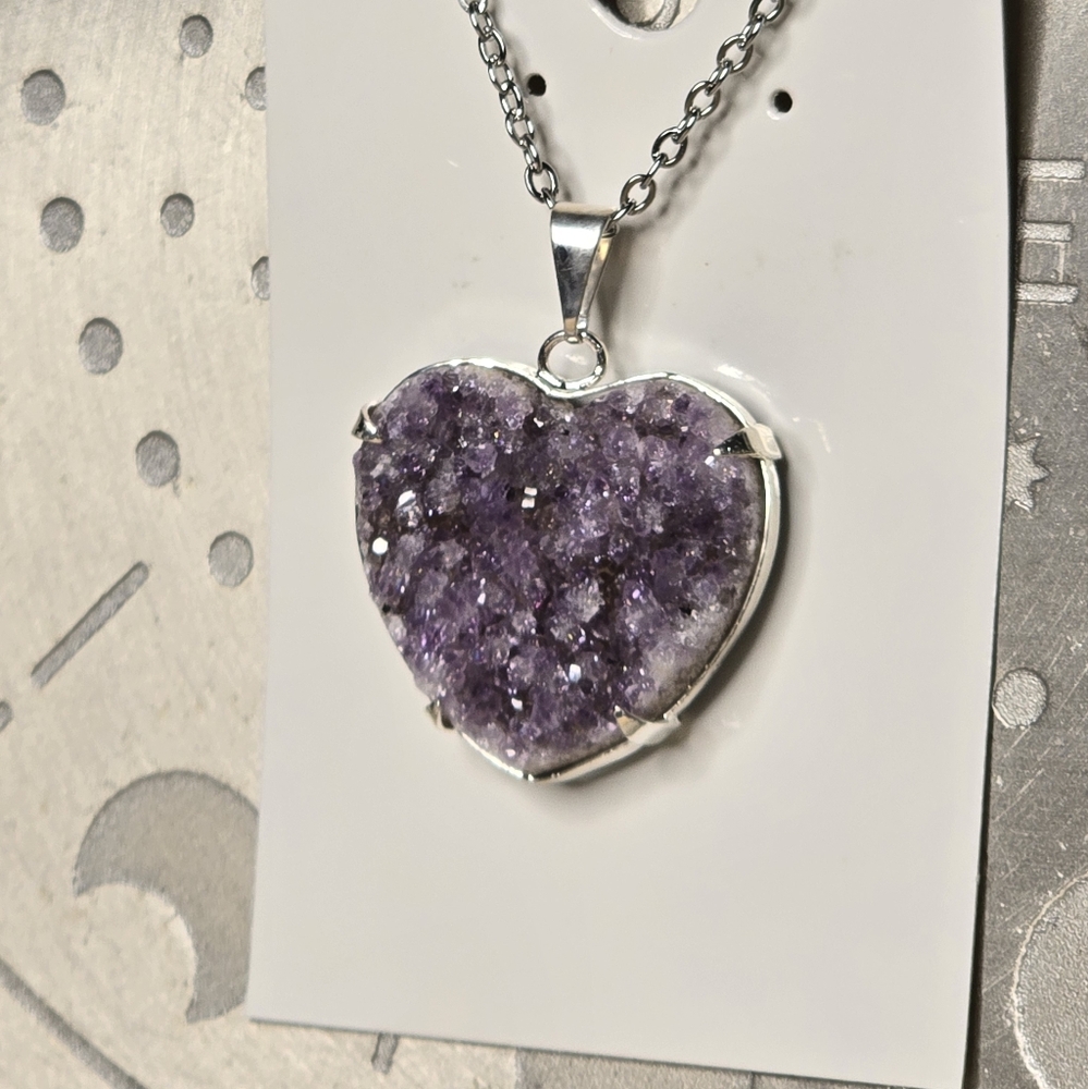 Amethyst geode heart necklace